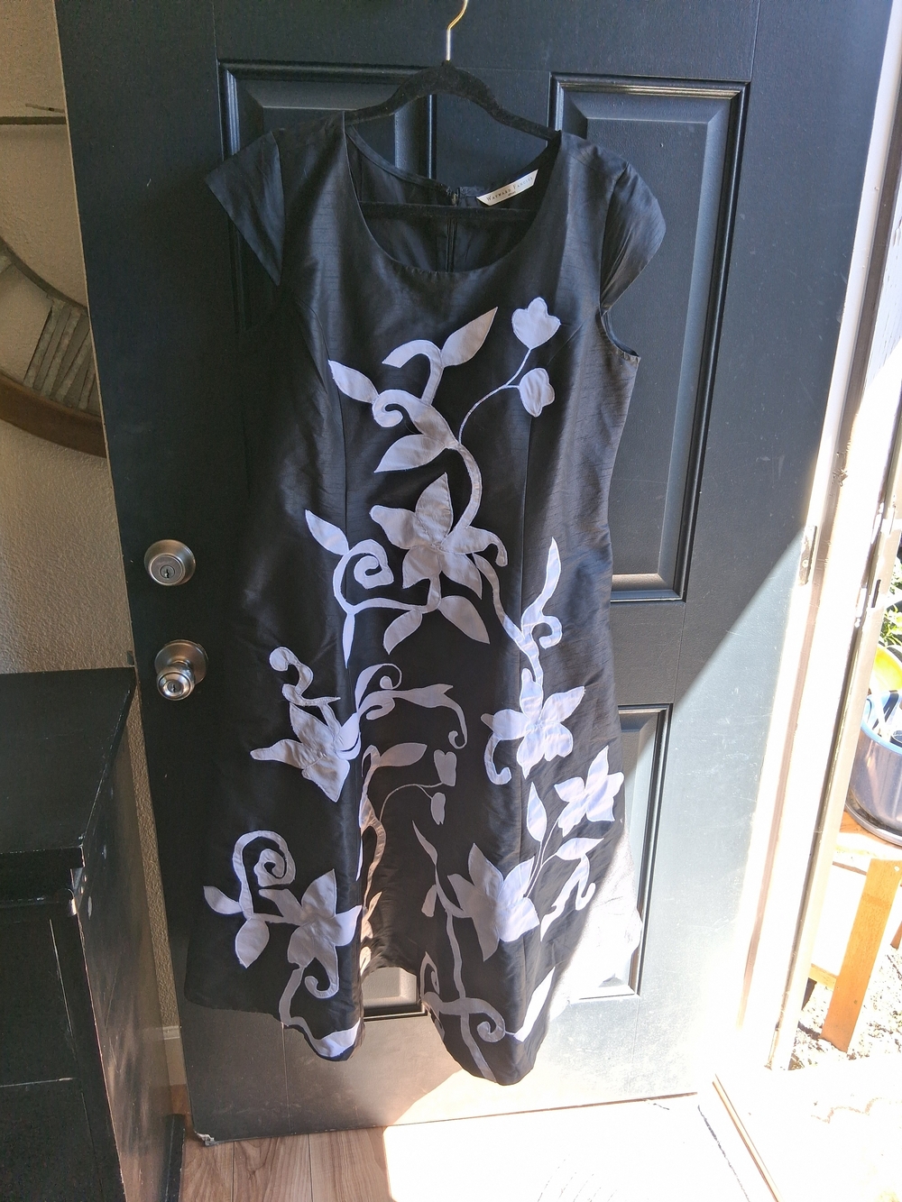 eshakti Black Maxi Dress with White Floral Motif
